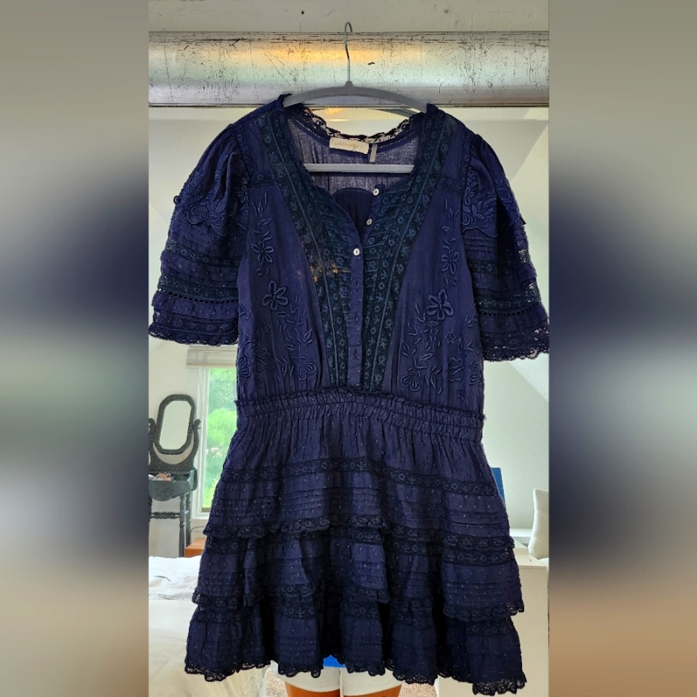 Love shack fancy quincy dress navy size M.